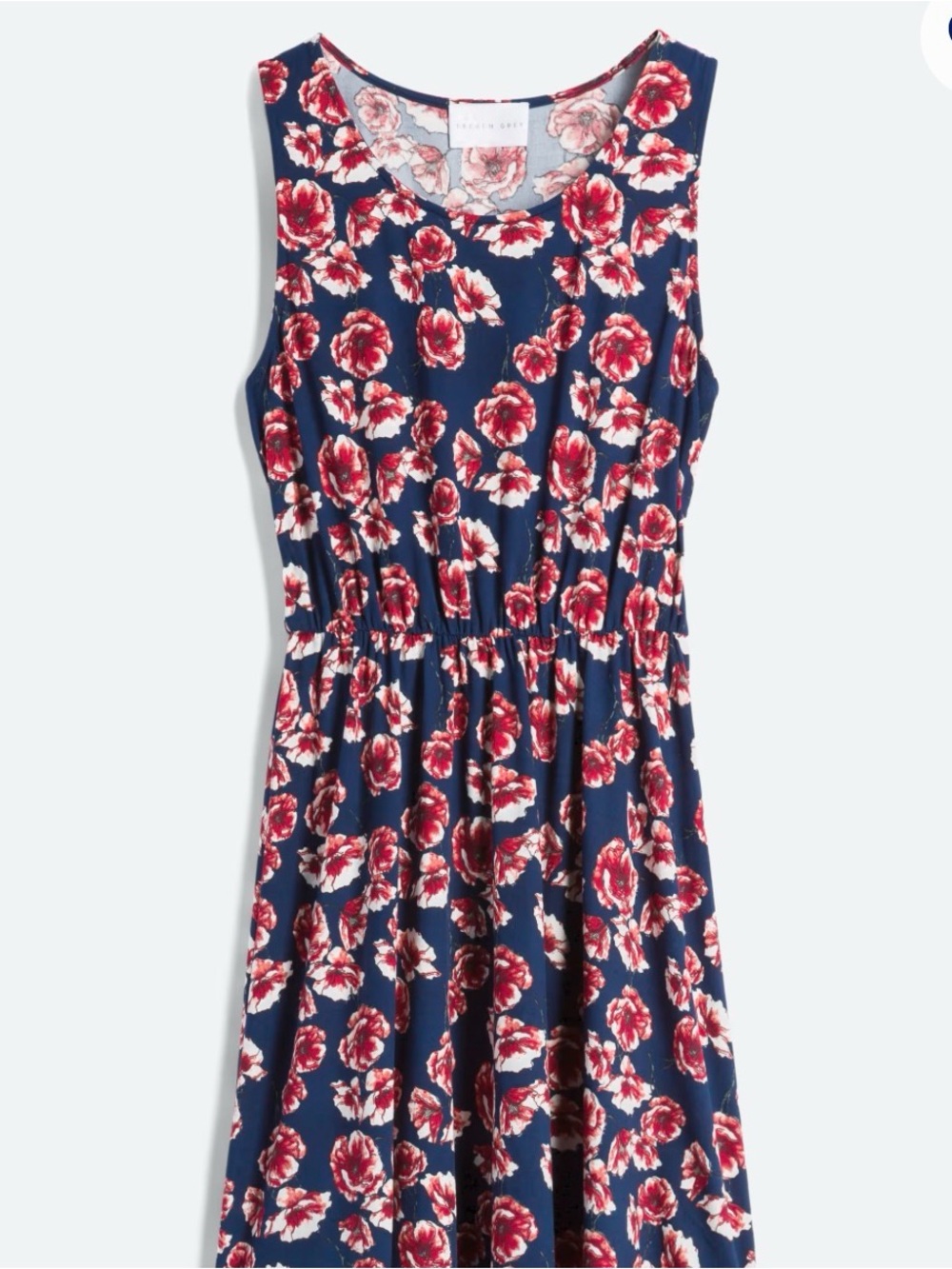 French Grey Navy Floral Midi Dress with Rose Print